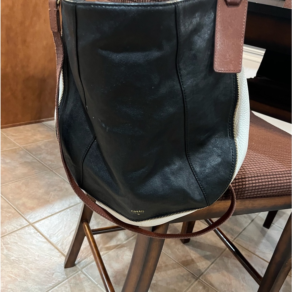 Fossil black and white Hobo leather bag